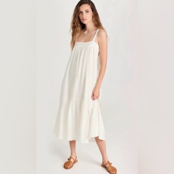 Jenni Kayne White Seersucker Summer Dress Midi Length Large -  www.disolcolor.com